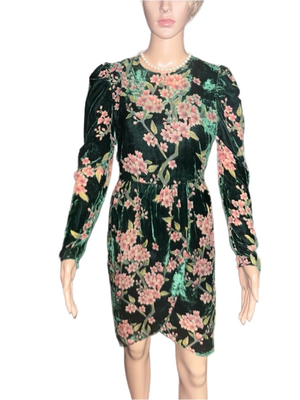 Just One Answer ~ Women’s Size Small ~ Green /Pink ~ Floral ~ Velvet Dress